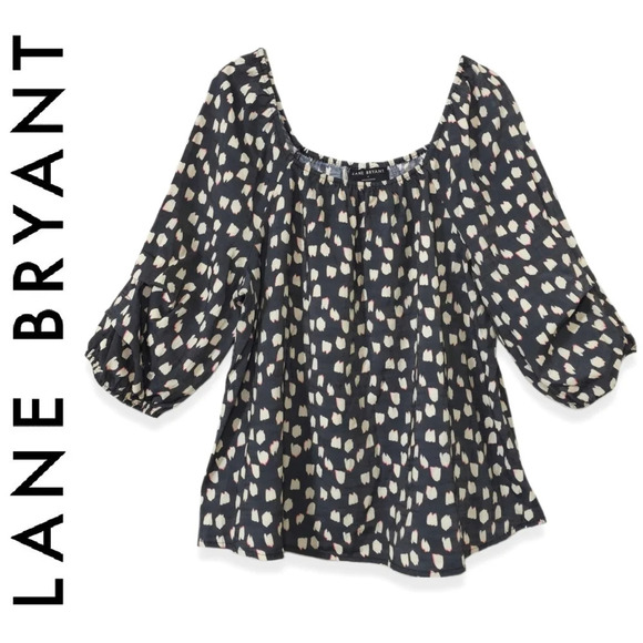 ✨️4/$20. 3/4 Tiered Sleeves Abstract Polka Dot Blouse, Elastic Square Neck - Picture 1 of 16